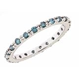 0.65ct Pave Gold Blue Diamond Eternity Wedding Anniversary Band Ring 14K White Gold (0.65 cttw, SI Clarity)