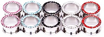 AlandaJw 10pcs Mixed Color BlingBling Rhinestone Crystal Screw on Tunnels Ear Expander Stretch Plugs Size 2g