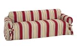 Classic Slipcovers Printed Classic Stripe Canvas Sofa Slipcover, Red