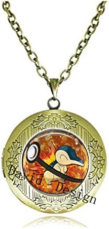 Superb Jewelry® Cyndaquil Pokeball Pokemon Necklace Locket Pendant Locket Gift Idea Gamer Gear Cosplay-a17