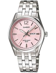 Casio Womens LTP1335D-5AV Silver Stainless-Steel Quartz Watch with Pink Dial