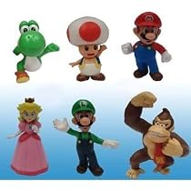 Popco Super Mario Set of 6 Mini Figure Mario, Peach, Toad, Luigi, Yoshi & Donkey Kong