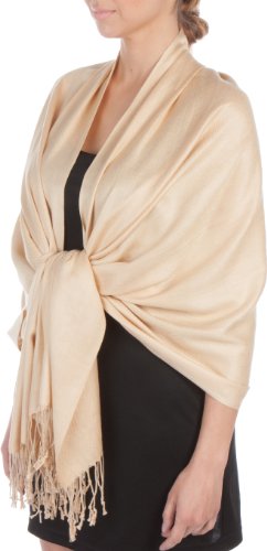 Sakkas silky solid soft pashmina shawl wrap stole - beige