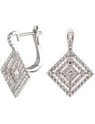 18k White Gold Square Diamond Earring with 1.08 Cttw of Diamonds (G-H Color, VS2-SI1 Clarity)
