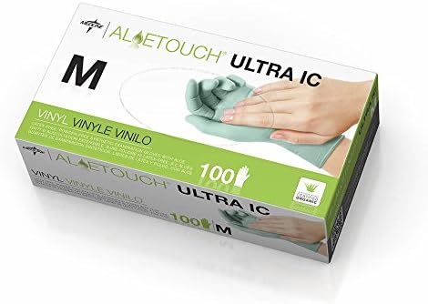 Medline 6MDS195075 Aloetouch Ultra IC Powder-Free Latex-Free Synthetic Exam Gloves, Vinyl, 9" Length, Medium (Pack of 1000)