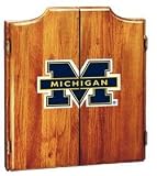 Michigan Dartboard & Cabinet - Oak Finish - NCAA Team