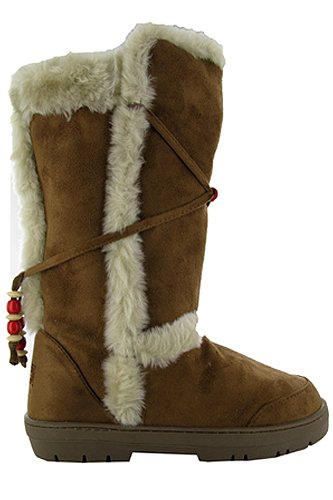 G52 New Ladies Chestnut Faux Fur Winter Snow Boots Sizes 3-8