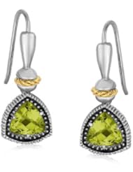 18K Yellow Gold and Sterling Silver Trilliant Cut Peridot Drop Earrings