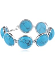 Rhodium Plated Brass with Aquamarine Imitation Turquoise Bracelet