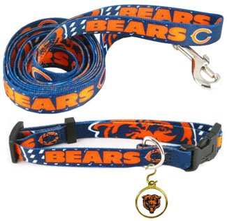 CHICAGO BEARS NFL Dog Pet Leash Collar ID Tag Set Med