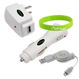 CrazyOnDigital Kindle 3 USB Auto Car + USB Home Wall with Retractable sync & charge Data Cable. Bonus wristband included