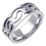 Carved Celtic Wedding Band in 18K White Gold (7.5mm)
