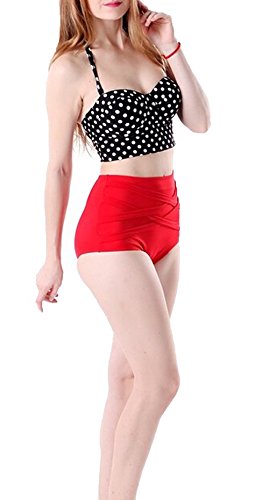 Women Vintage 50s Pinup Girl Rockabilly High Waist Retro Bikini Swimsuit Set