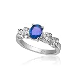 14K White Gold 1.00ct Blue Sapphire and 0.22ct Diamond Ring