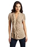 ESPRIT Women's Feminine Lace Placket Blouse, Natural Beige, Medium