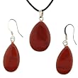 Red Jasper Pear Pendant and Earrings Set - Pendant (15x22mm) - Earrings (12x20mm) - Adjustable Cord Necklace