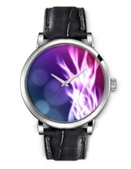 SPRAWL Aanalog Fashion Series Silver Ladies Watches of Genuine Black Leather Strap,Unique Wrist Watch for Women Girls Designed with Bright flames and opaque circles
