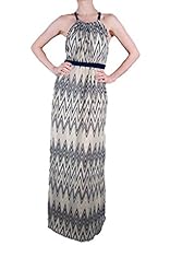 Zig Zag Polyester/Spandex Halter Maxi Dress 