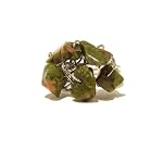 Unakite Ring 02 Beaded Green Pink Adjustable Silver Plated Crystal Healing Gemstone Natural Stone