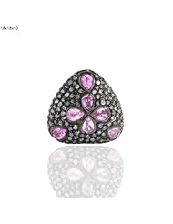 .925 Sterling Silver Diamond Pave Pink Sapphire Bead Charm Jewelry