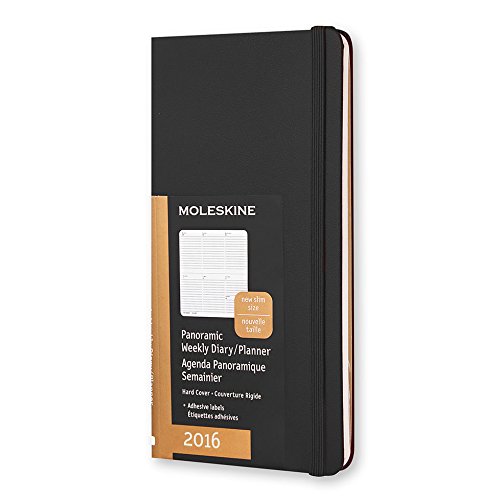 Moleskine 2016 Panoramic Weekly Planner, 12M, Slim, Black, Hard Cover (3.25 x 6)
