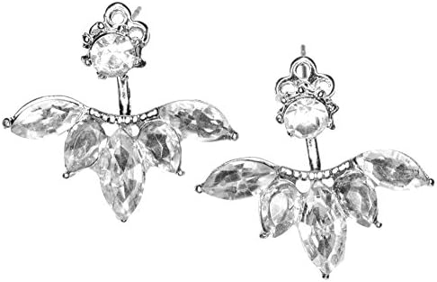 2015 Fashion Earing Big Bright Crystal Silvertone Leaf Ear Clips Stud Earrings Ear Jackets Pair 877