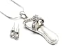 Cute Ice Crystal Flip Flop Sandal Charm Necklace & Crystal Stud Earrings Silver Tone