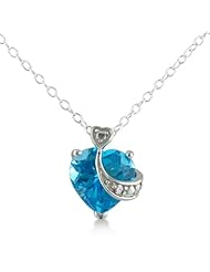 3ct Blue Topaz and Diamond Heart Pendant, Sterling Silver