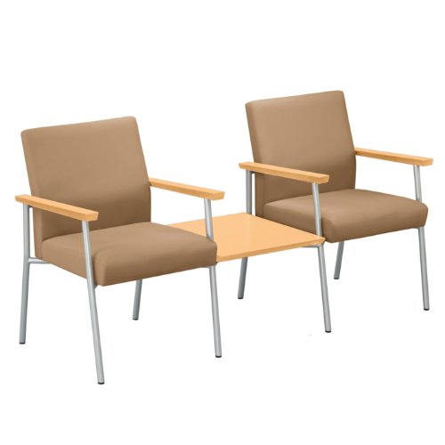 Uptown Two Seater with Center Connecting Table Grove Fabric Back/Sage Vinyl Seat/Black Arms