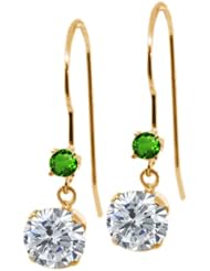 1.14 Ct Round I/J Diamond Green Tsavorite 14K Yellow Gold Earrings