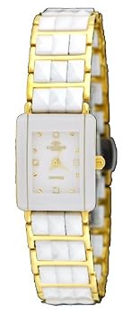 Oniss #ON318-LG Women's Classic Gold Trim Rectangular White Ceramic Watch