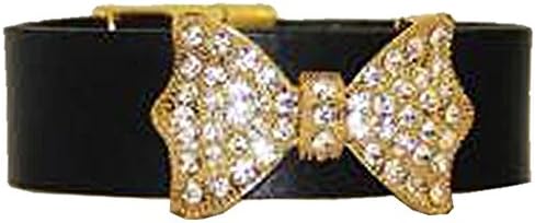 Black &amp; Gold Medium Dog Collar W/rhinestone Bow.