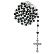 Black Glass Bead Rosary with 7mm Round Beads - 28'' Necklace - 20'' Overall Length