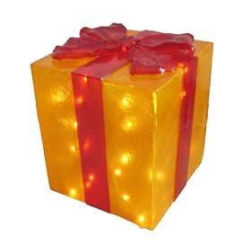 Barcana 26-Inch Illuminated Fiberglass Red Package with Gold Bow Outdoor Christmas Light