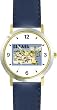 Israel Poster - Jerusalem & Menorrah Judaica Jewish Theme - WATCHBUDDY&reg; DELUXE TWO-TONE THEME WATCH - Arabic Numbers - Blue Leather Strap-Size-Large ( Men's Size or Jumbo Women's Size )