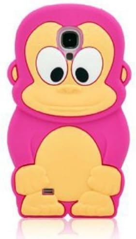 FJX New Cute 3D Cartoon Monkey Soft Silicone Case for Samsung Galaxy S4 I9500 (Hot Pink)
