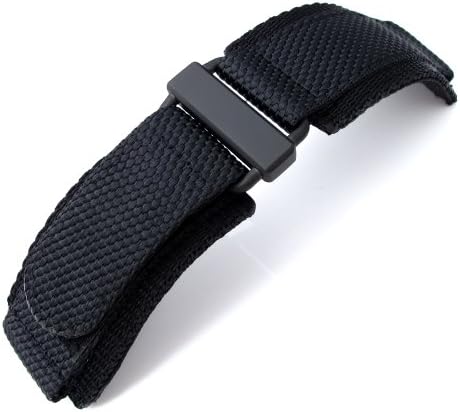 MiLTAT Honeycomb Black Nylon Velcro Fastener Watch Strap for Bell &amp; Ross BR01, PVD Black Buckle
