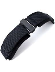 MiLTAT Honeycomb Black Nylon Velcro Fastener Watch Strap for Bell & Ross BR01, PVD Black Buckle