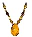Multicolor Amber Faceted Bead Necklace with Honey Amber Pendant, 18