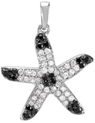 0.50 Carat (ctw) 10k White Gold Round Black and White Diamond Ladies Starfish Pendant