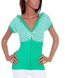 COOL FUNKY STRETCHY GREEN & WHITE SUMMER STRIPED ZIP UP TOP OR HOODIE WITH SHORT SLEEVES SIZES 8-14