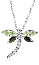 Sterling Silver Cubic Zirconia Dragonfly Pendant, 18"