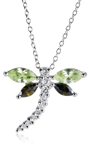 Sterling Silver Cubic Zirconia Dragonfly Pendant, 18