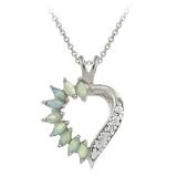 Sterling Silver Diamond-Accent and Marquise Created-Blue Opal Heart Pendant with Rolo Chain, 18
