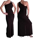 EyeCatchClothing - Elegant Evening Slinky Stretch Slitted One 
Shoulder Buckle Party Dress