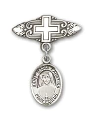 Sterling Silver Baby Badge with St. Maria Faustina Charm and Badge Pin with Cross