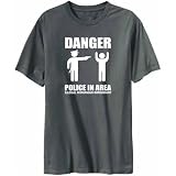 T-Shirt Mens Dark Silver " Danger - Police in area. Illegal Romanian Immigrant " Countries
