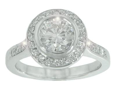 1.45 ct. TW GIA Certified Round Diamond Engagement Ring in 14 kt. Halo Accent Mounting