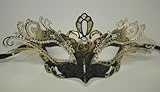 IMAGE OF Venetian Black Mask w/ Gold Metal Laser-cut and Crystals on Eyes