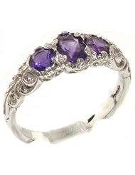 Ladies Solid 925 Sterling Silver Natural Amethyst Victorian Trilogy Ring - Finger Sizes 4 to 12 Available